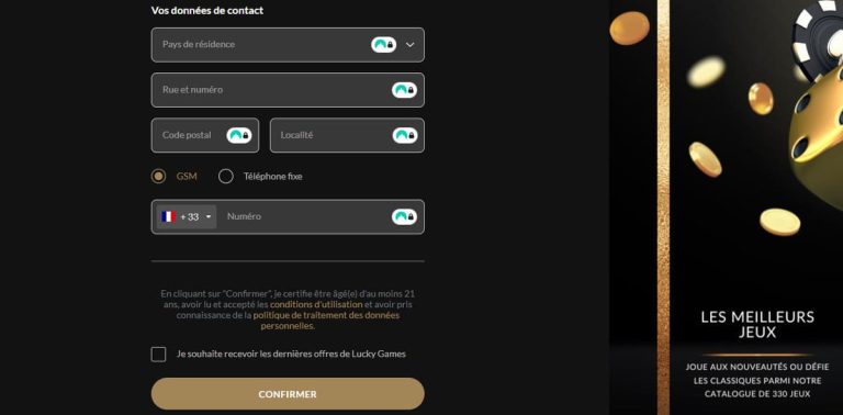 Lucky Games Casino création compte